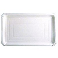 Amplio surtido de tamaños en bandejas rectangulares blancas para pastelería.